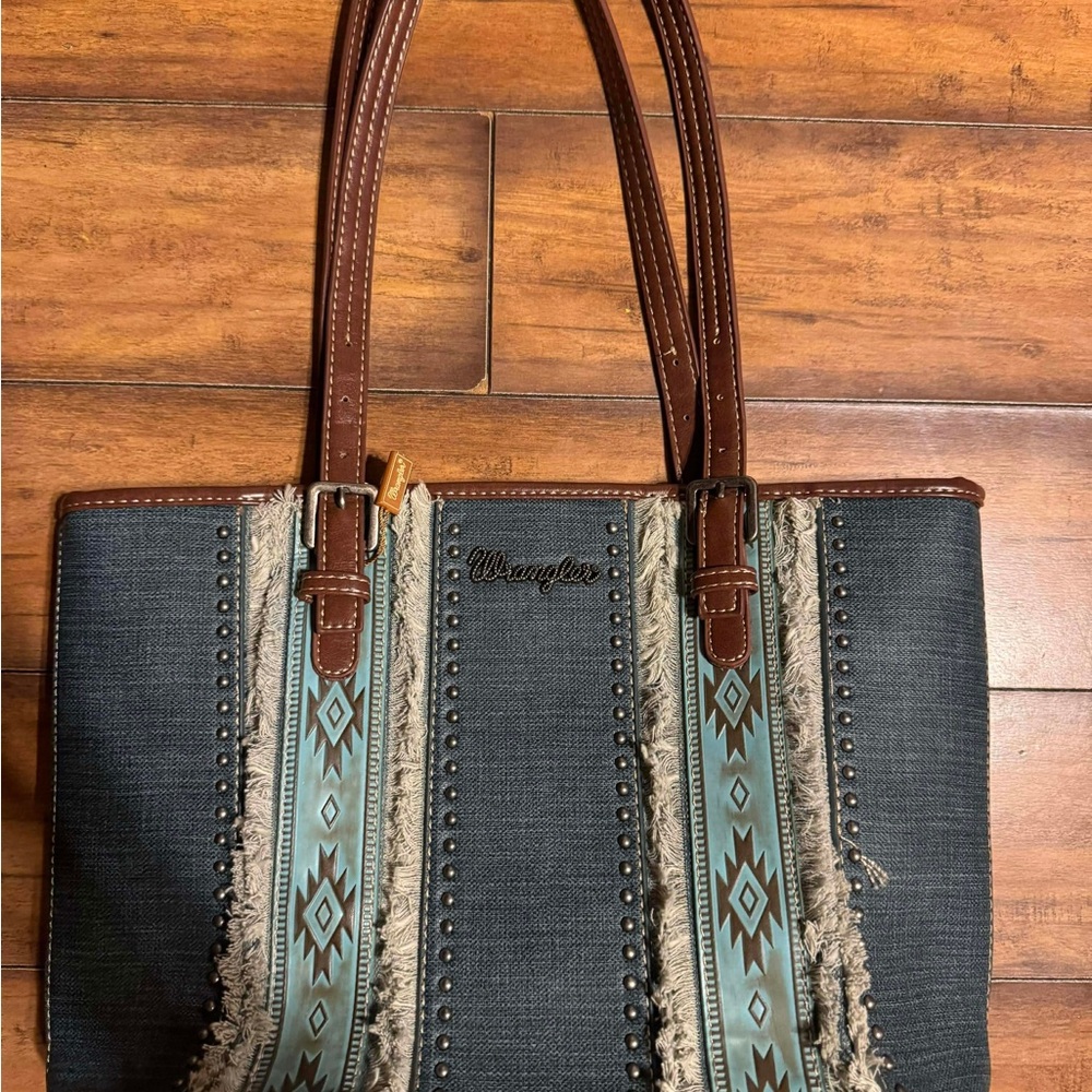 Wrangler Women's Blue and Brown Patterned Tote